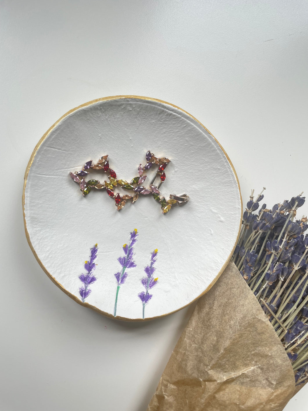 Handmade Jewellery Dish Lavander Pattern